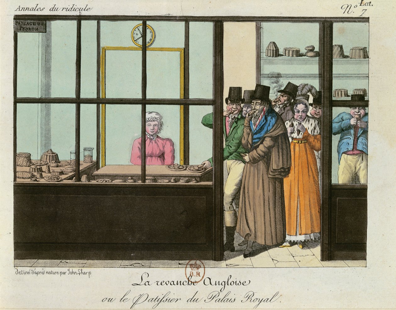 De Engelse wraak of, De banketbakkerij in het Palais Royal, c.1815 door John Sharp