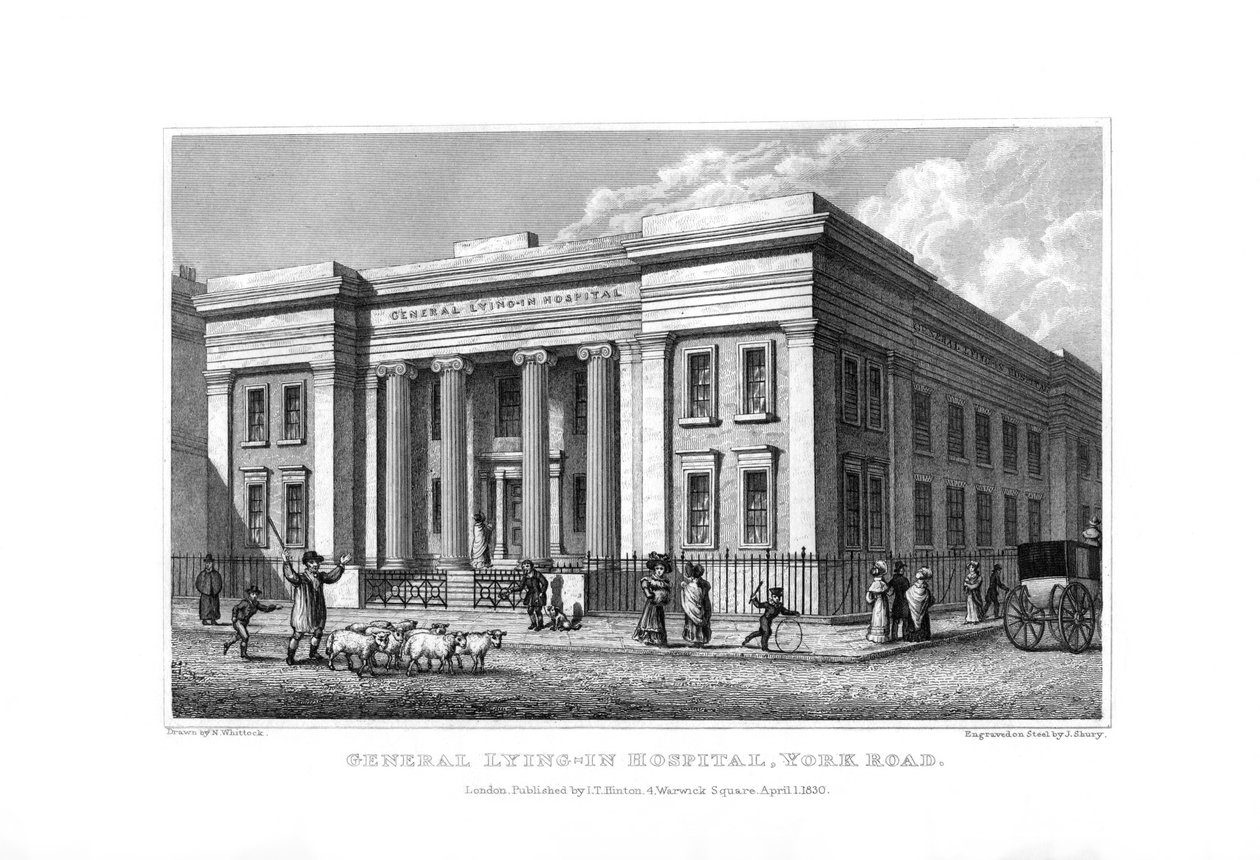 Algemeen kraamziekenhuis, York Road, Lambeth, Londen, 1830 door John Shury