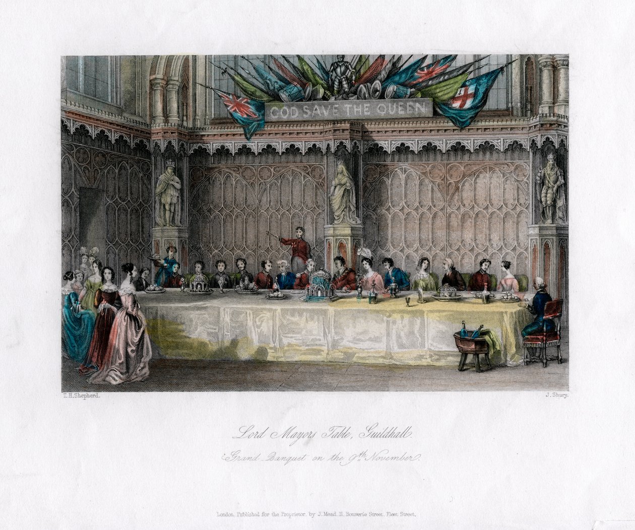 De Tafel van de Lord Mayor, groot banket, Guildhall, City of London door John Shury