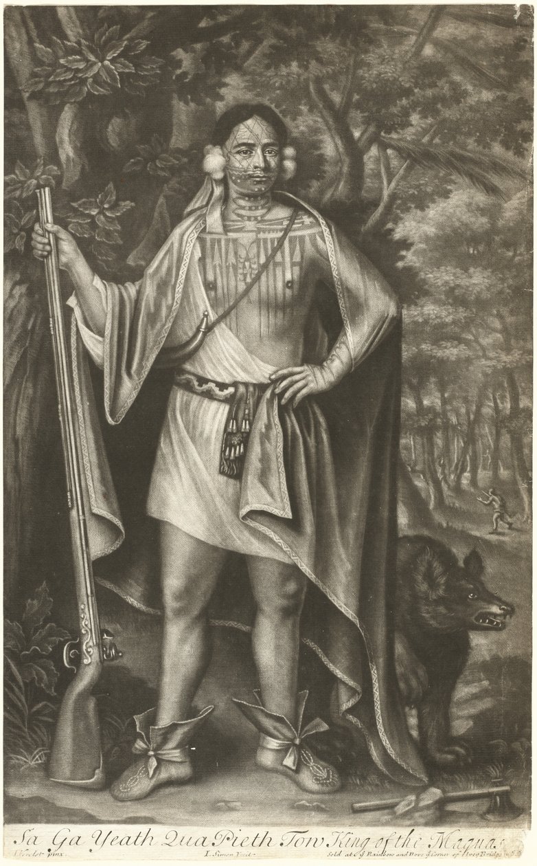 Sa Ga Yeath Qua Pieth Tow, koning van de Maquas door John Simon after John Verelst