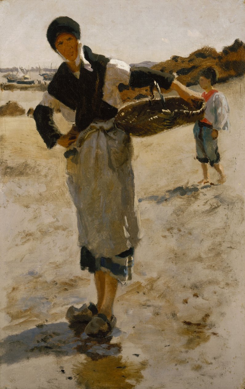 Bretonse Vrouw met een Mand, Schets voor Oestervissers van Cancale door John Singer Sargent