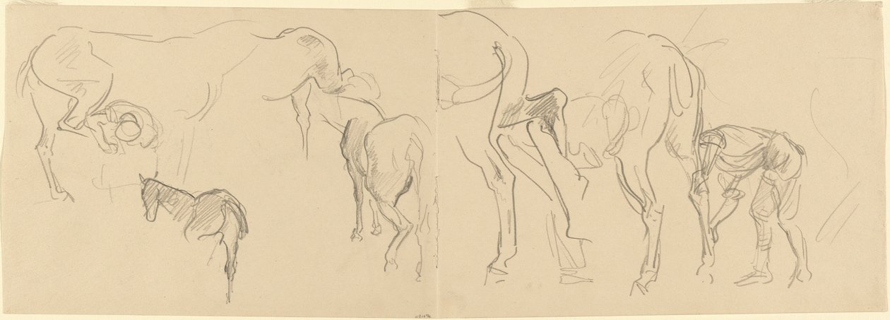 Studies voor het beslaan van cavaleriepaarden aan het front [recto], 1918 door John Singer Sargent