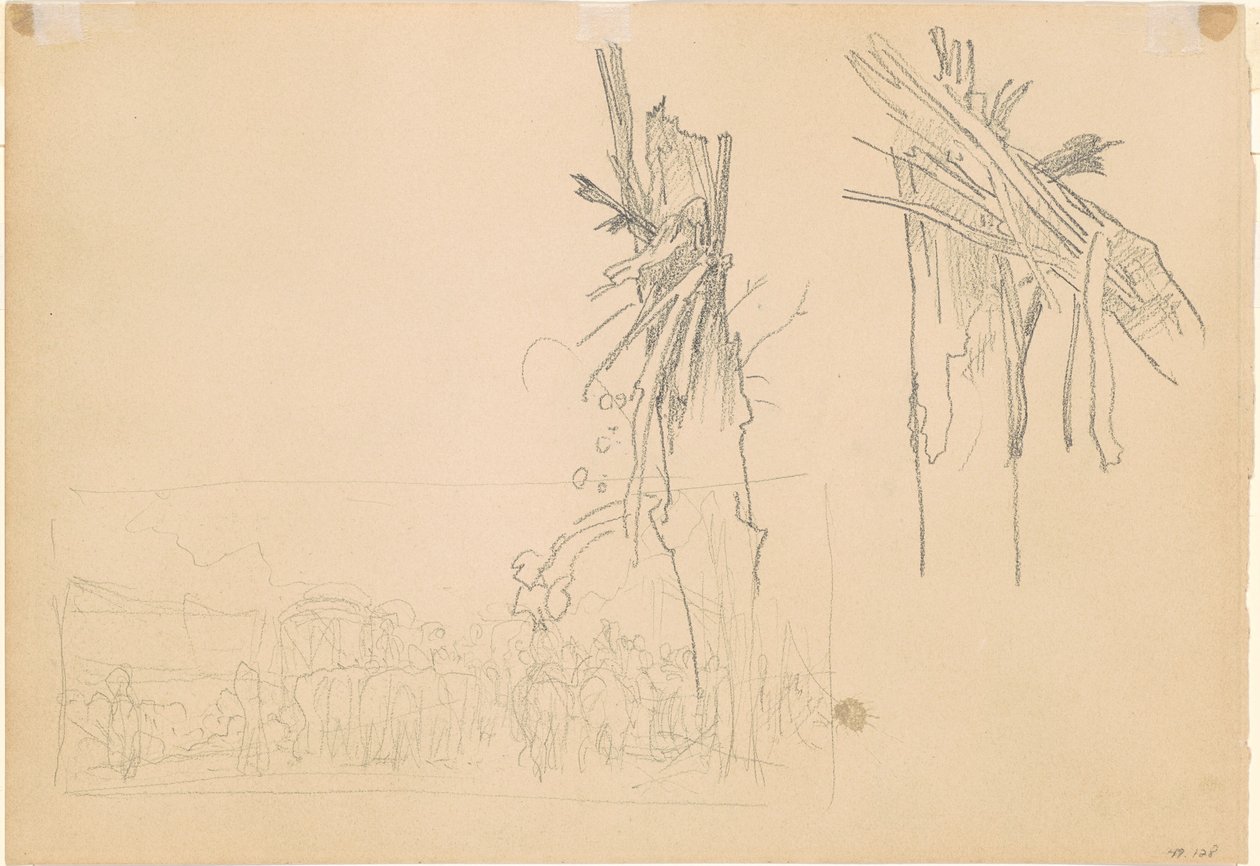 Twee verbrijzelde bomen, en studie voor De Weg [verso], 1918 door John Singer Sargent