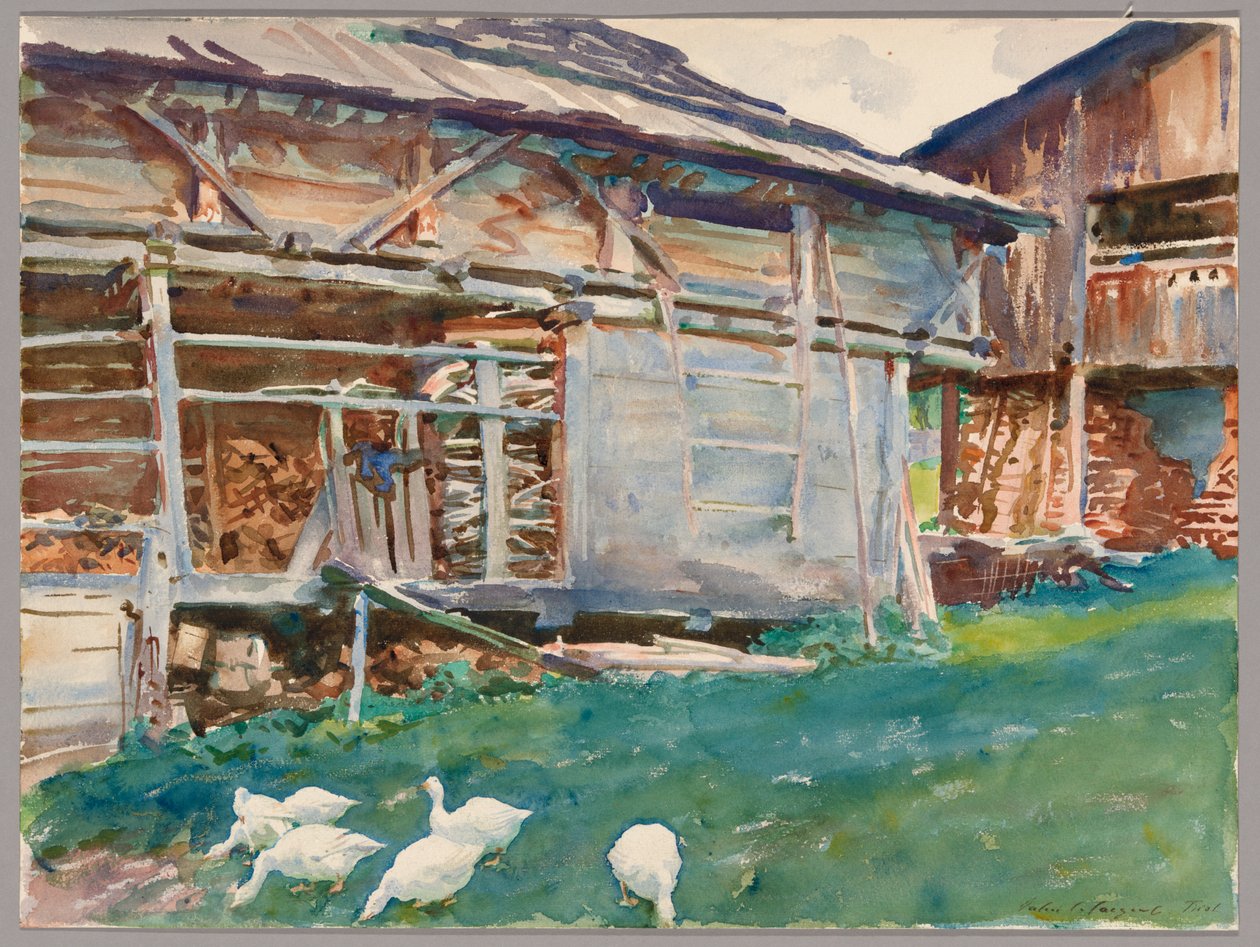 Houten schuren, Tirol door John Singer Sargent