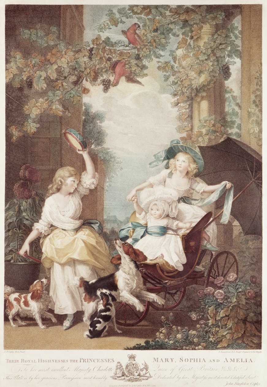 Prinsessen Mary (1776-1857), Sophia (1777-1848) en Amelia (1783-1810), dochters van George III, gegraveerd door Francesco Bartolozzi (1727-1815) door John Singleton Copley
