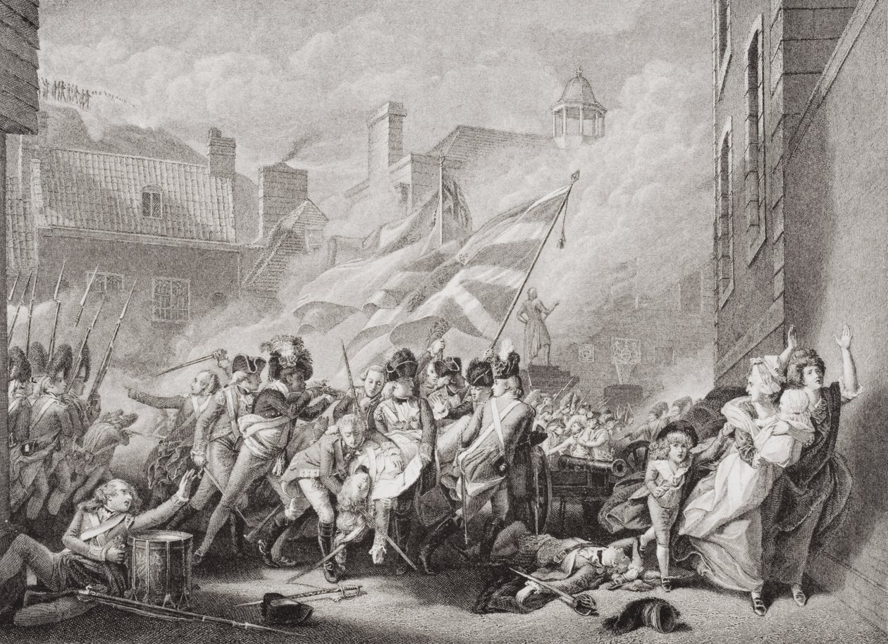 De dood van majoor Peirson in St. Helier, herovering van Jersey van de Fransen, 8 januari 1781, uit 