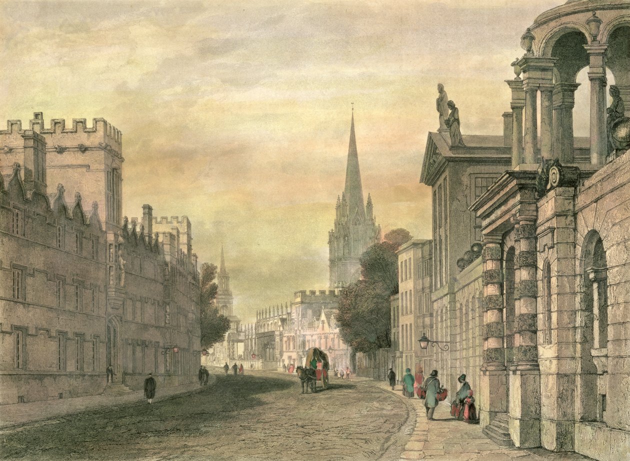 De Hoofdstraat, Oxford, gegraveerd door G. Hollis, 1835 door John Skinner Prout