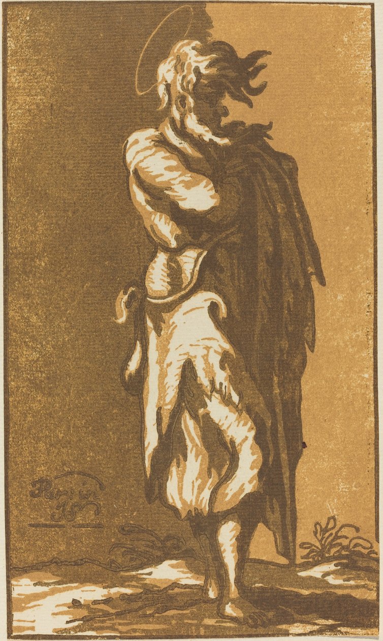 Mannelijke heilige met gevouwen armen, naar rechts gericht door John Skippe after Parmigianino