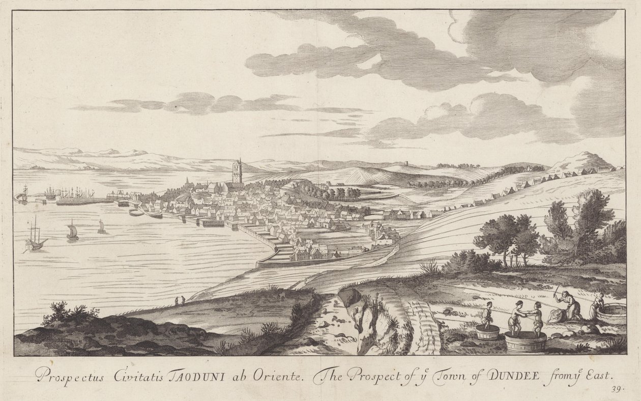 Een afbeelding van Dundee, Angus, Schotland getekend in 1693 door John Slezer