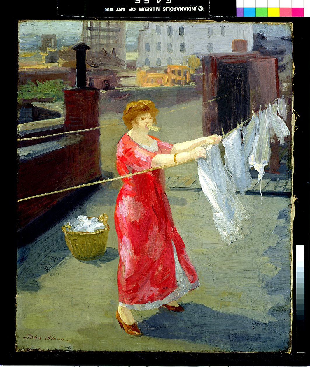 Rode kimono op het dak door John French Sloan