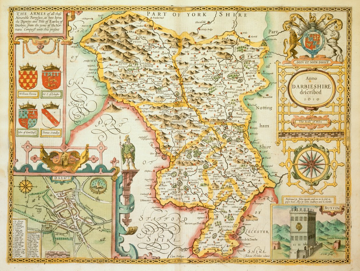 Een kaart van het graafschap Derbyshire, uit 