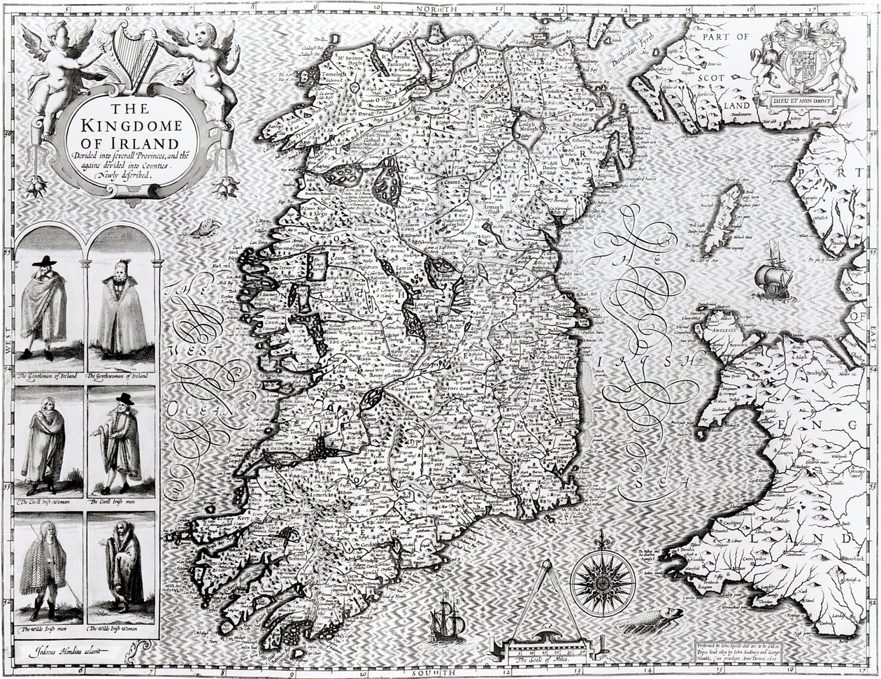 Het Koninkrijk Ierland, gegraveerd door Jodocus Hondius (1563-1612), 