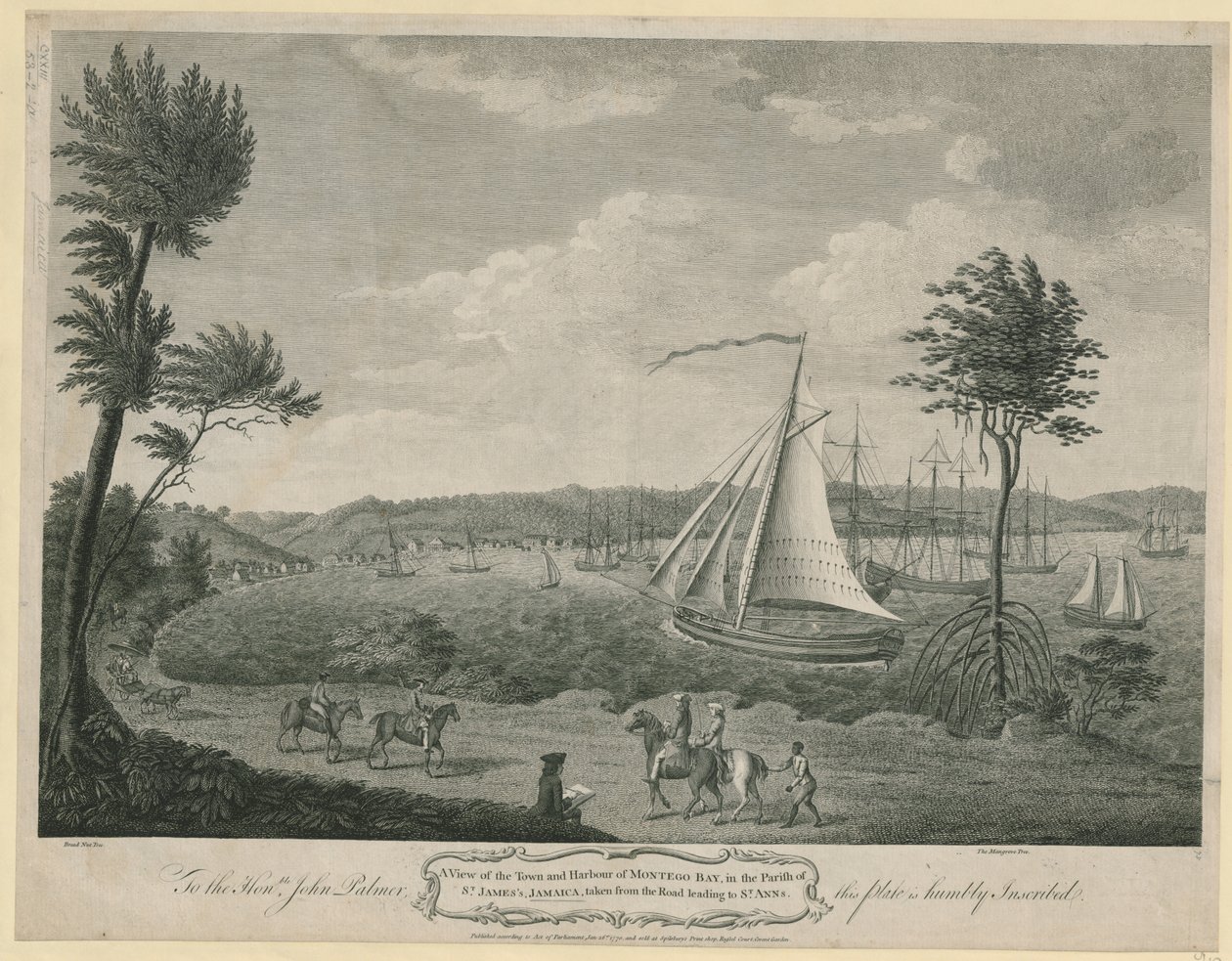 Een uitzicht op de stad en haven van Montego Bay, in de parochie van St. James, Jamaica: genomen vanaf de weg naar St. Ann