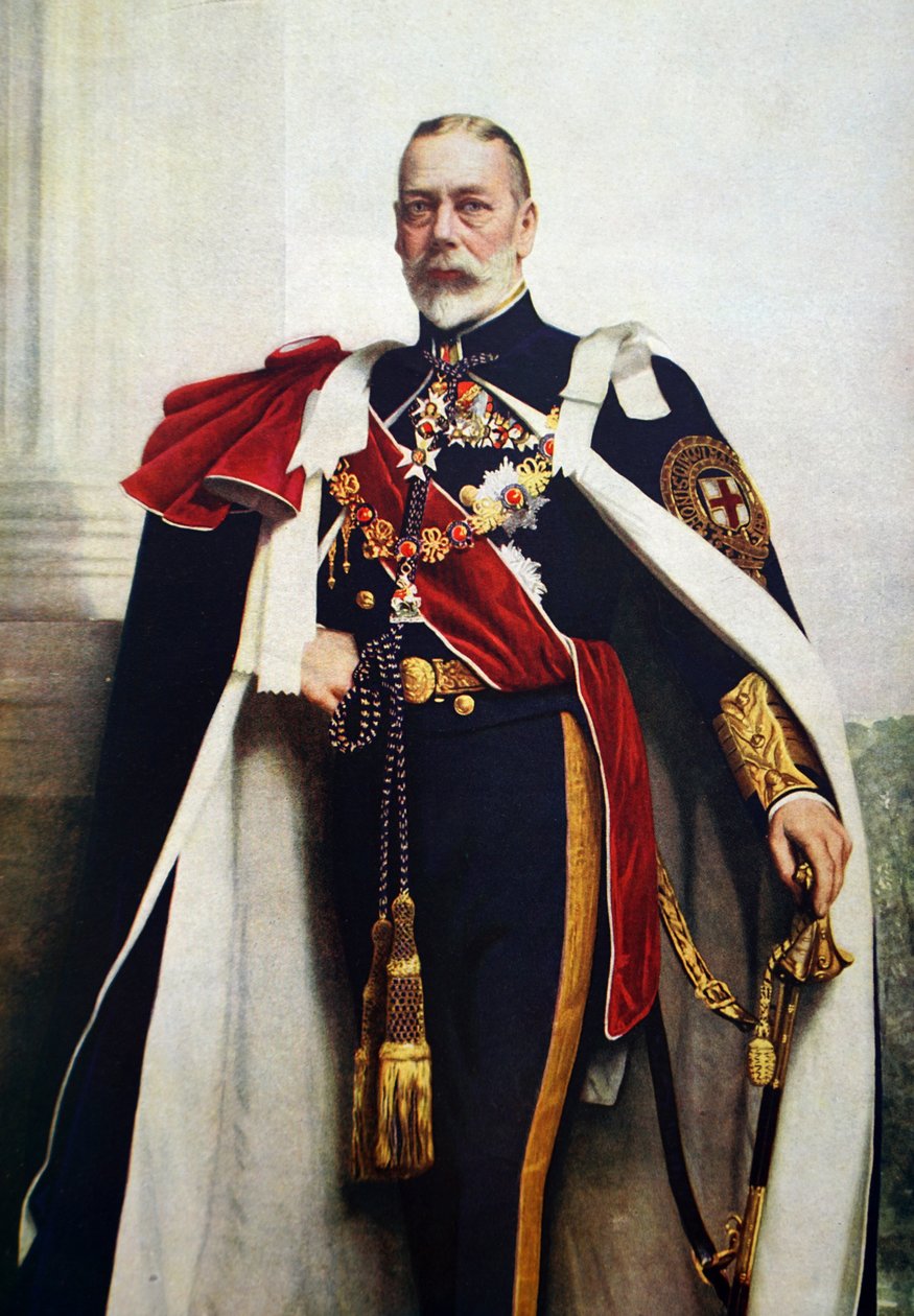 Portret van George V, Soeverein van de Orde van de Kousenband door John St. Helier (after) Lander