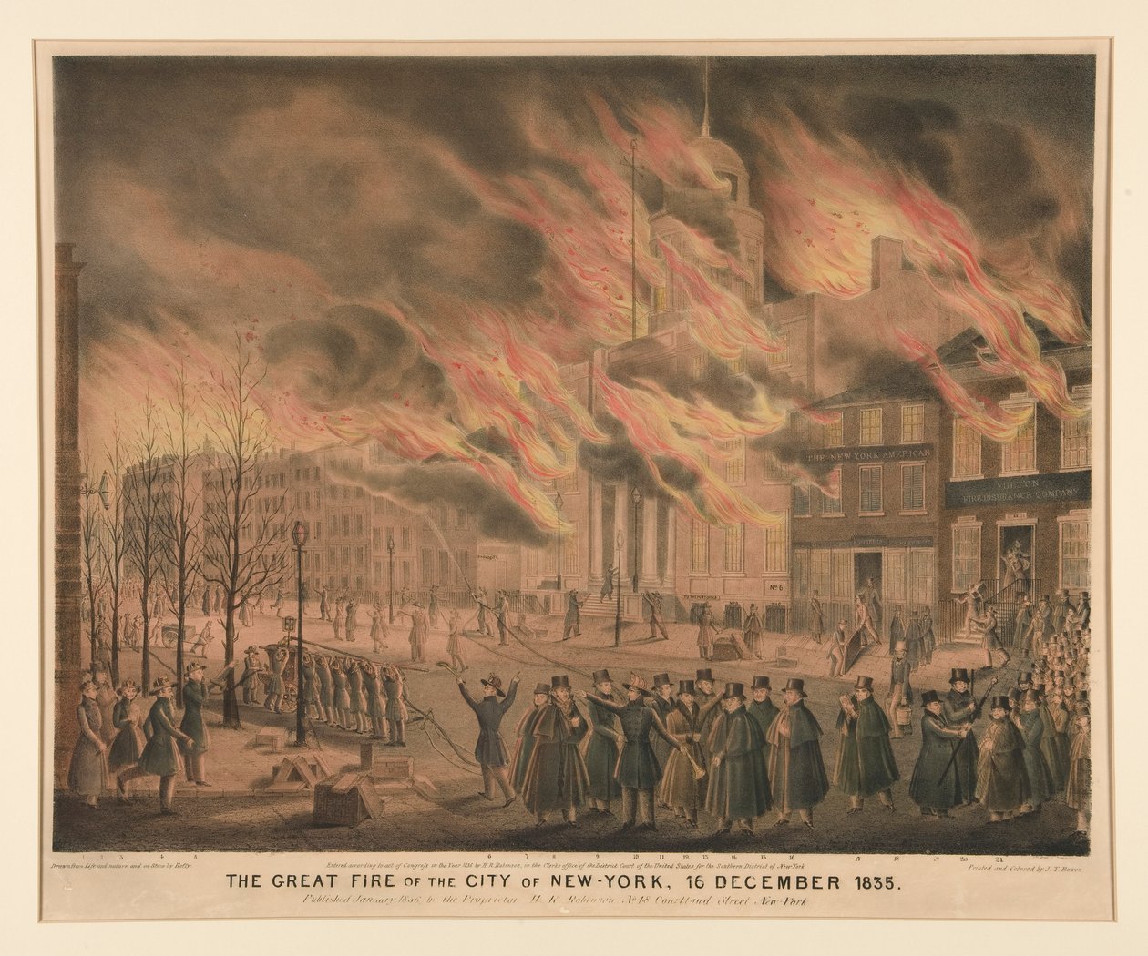De grote brand van de stad New York, 16 december 1835 door John T. Bowen