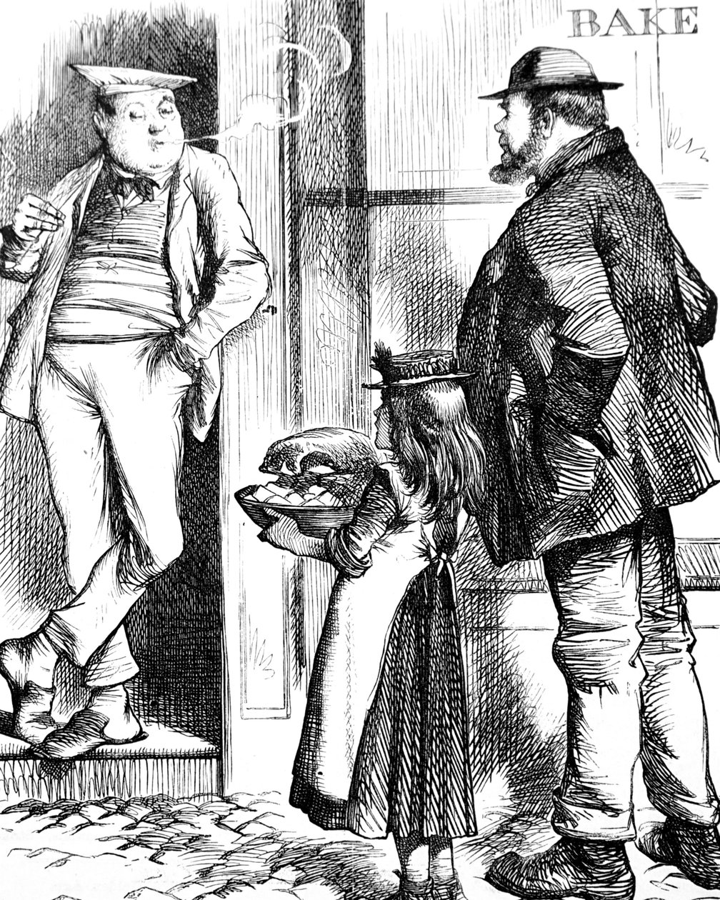 Een vader en dochter die eten naar de lokale bakker brengen om te laten koken door John Tenniel