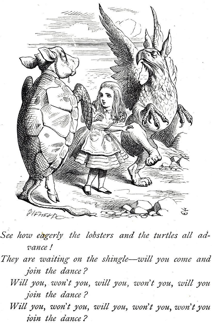 Alice, Mock Turtle en de Gryphon uit Alice