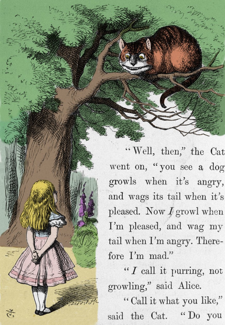 Alice en de Kat, illustratie door Sir John Tenniel voor de eerste editie van 