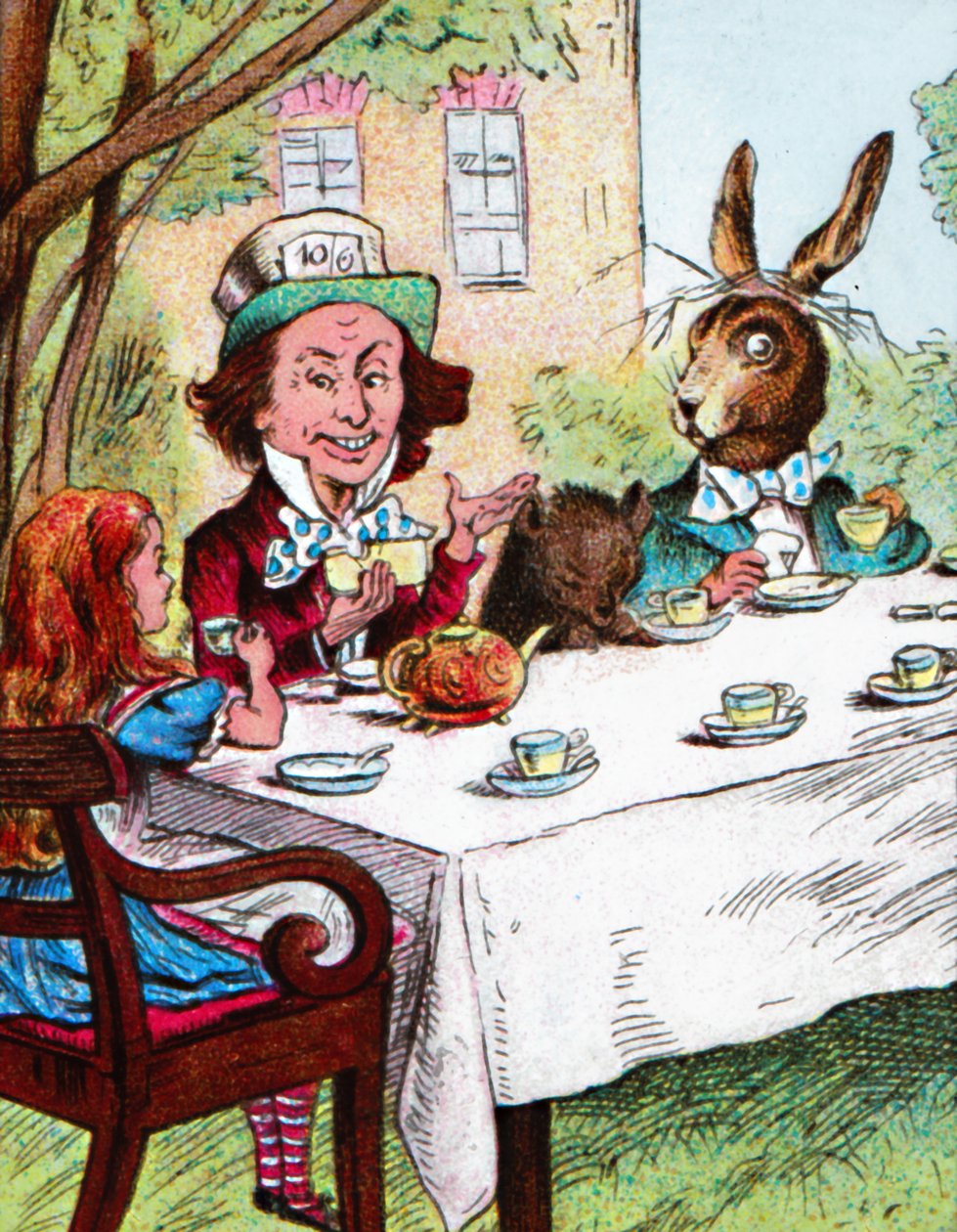 Alice op het theekransje van de Gekke Hoedenmaker, ca. 1910 door John Tenniel