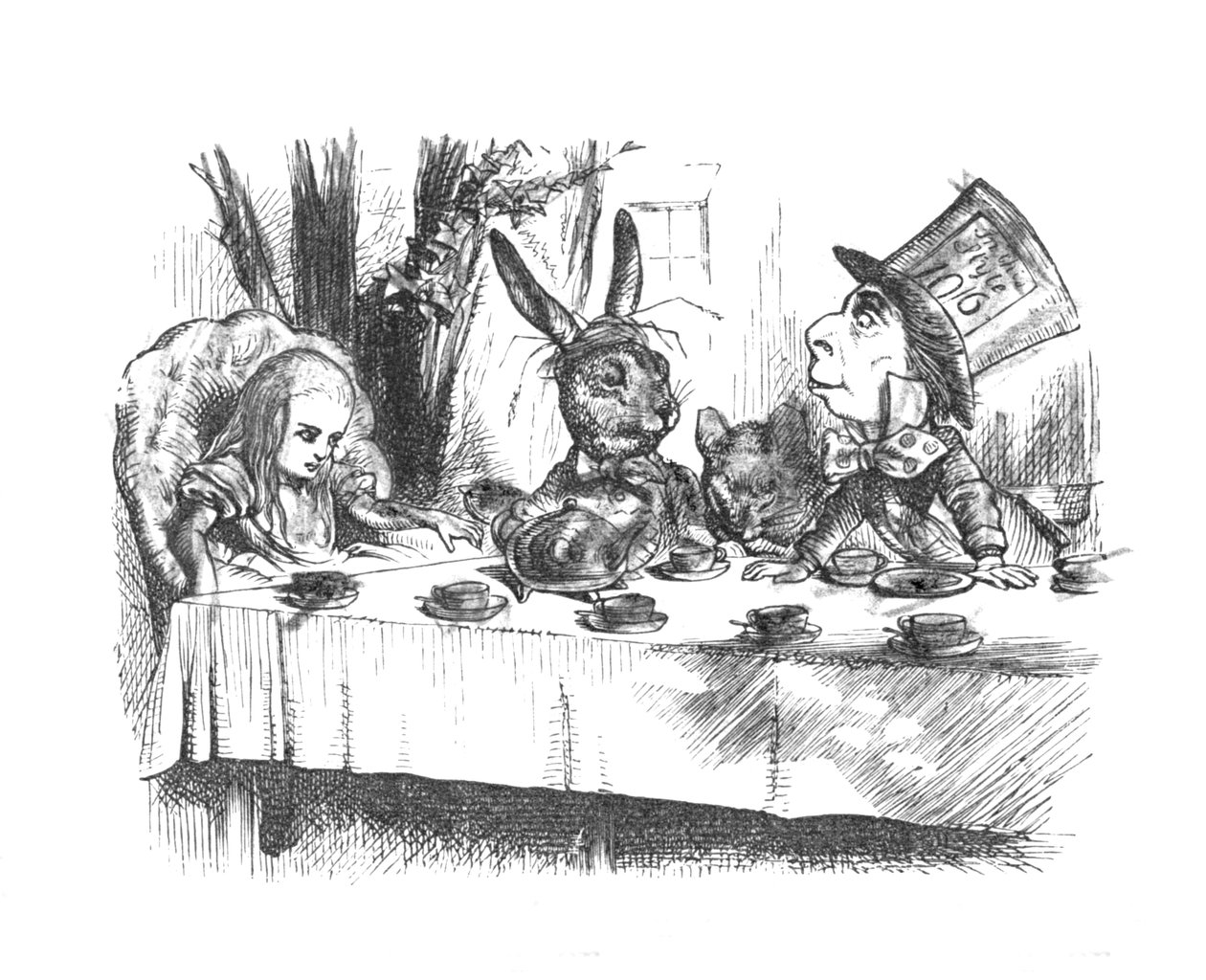 Alice op het theekransje van de Gekke Hoedenmaker, 1889 door John Tenniel