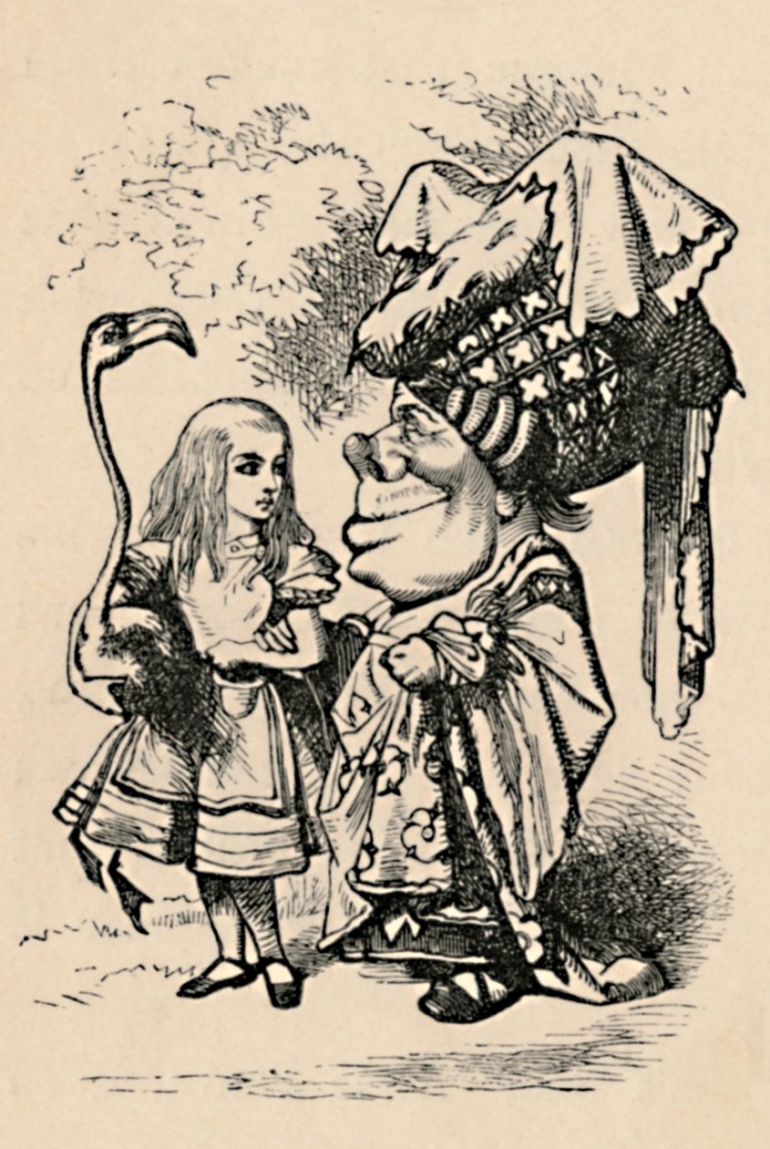 Alice draagt de ooievaar en praat met de hertogin, 1889 door John Tenniel