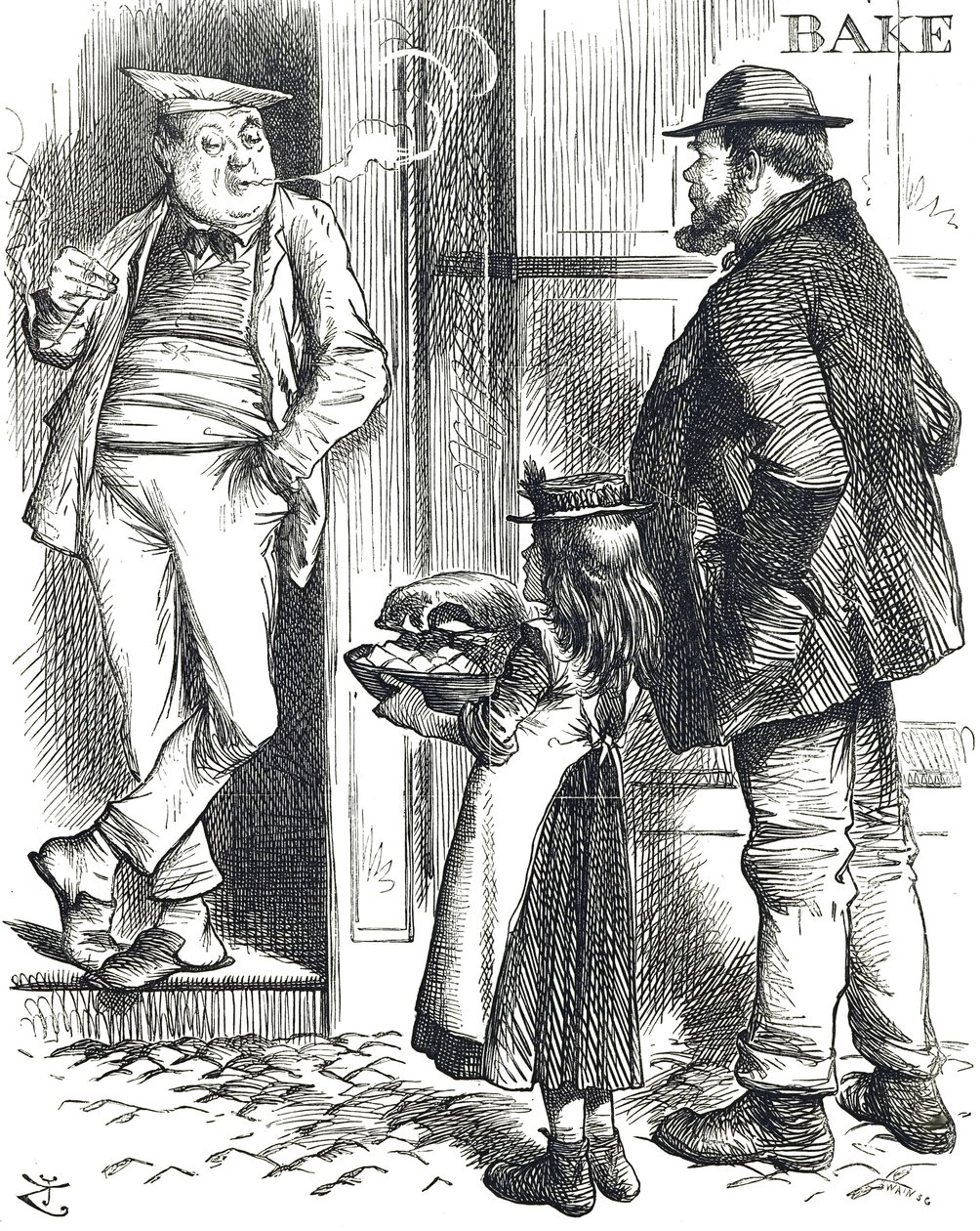 Cartoon over de beperkte kookfaciliteiten in arme huizen waar vaak geen oven was door John Tenniel