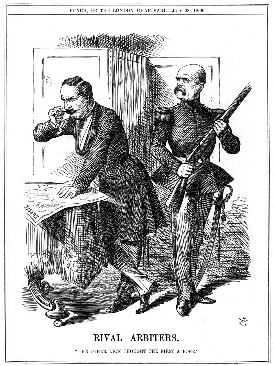 Napoleon III en Otto von Bismarck verdelen Europa. Hun conflicterende ambities leidden tot de Frans-Duitse Oorlog van 1870-1871. John Tenniel cartoon uit Punch, Londen, 28 juli 1870 door John Tenniel