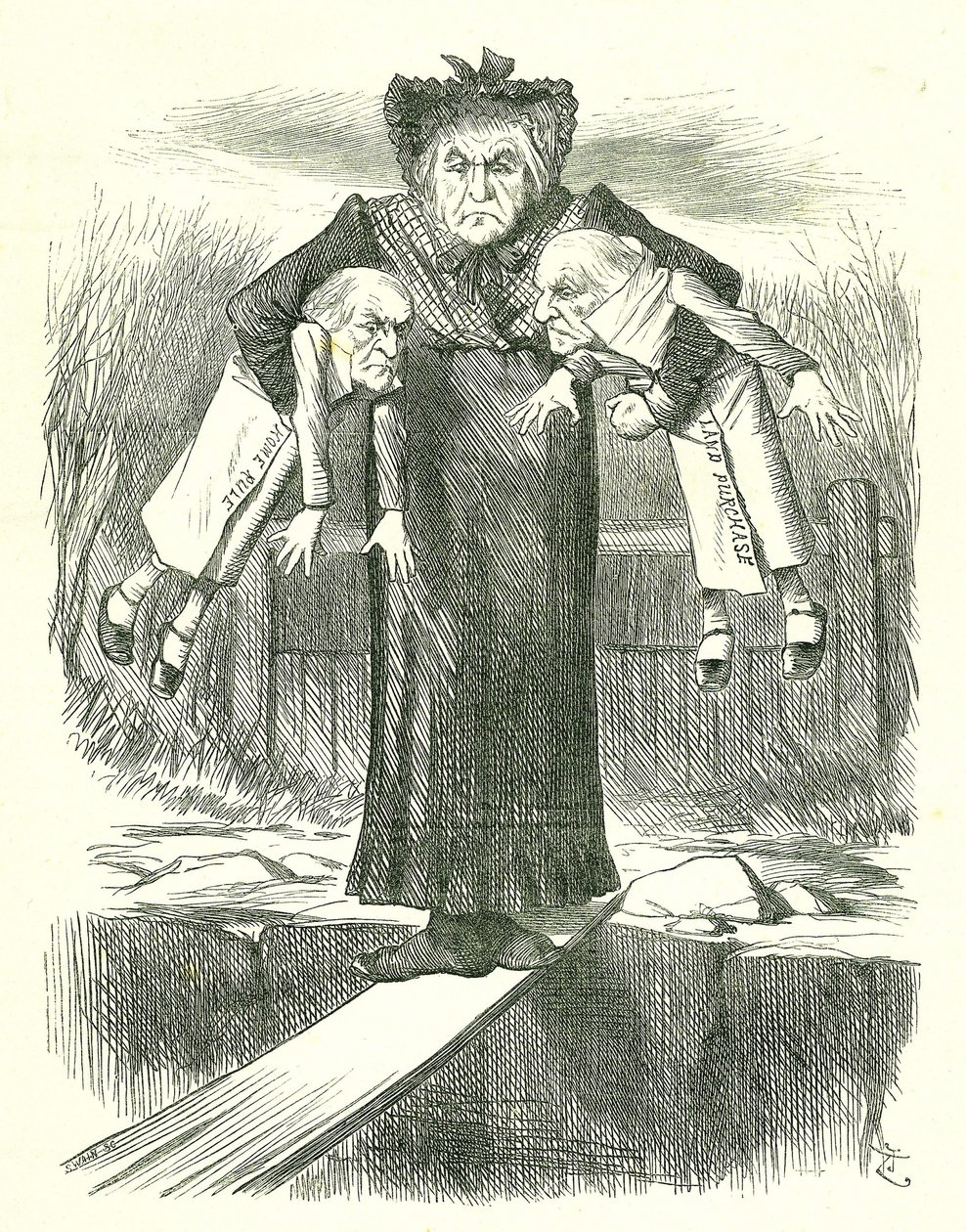 Set Down Two, and Carry One?: Gladstone, de Britse premier, in een dilemma over welke van de controversiële Ierse wetsvoorstellen hij moet laten vallen. John Tenniel cartoon uit Punch, Londen, 3 april 1886 door John Tenniel