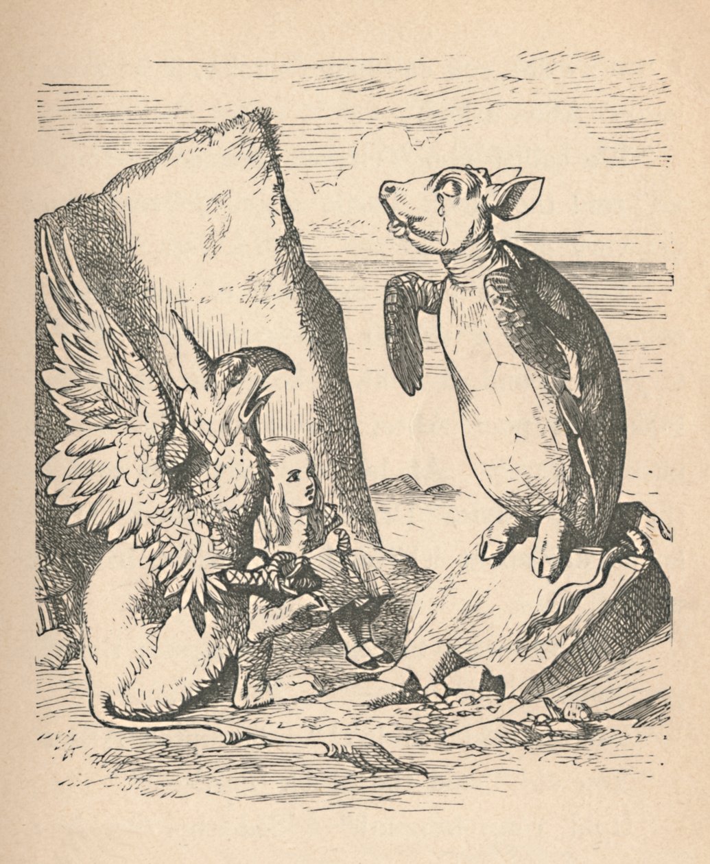 De Mock Turtle, de Gryphon en Alice, 1889 door John Tenniel