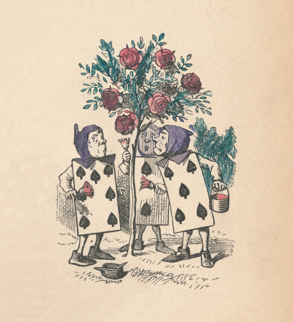 De speelkaarten schilderen de rozenstruiken, 1889 door John Tenniel