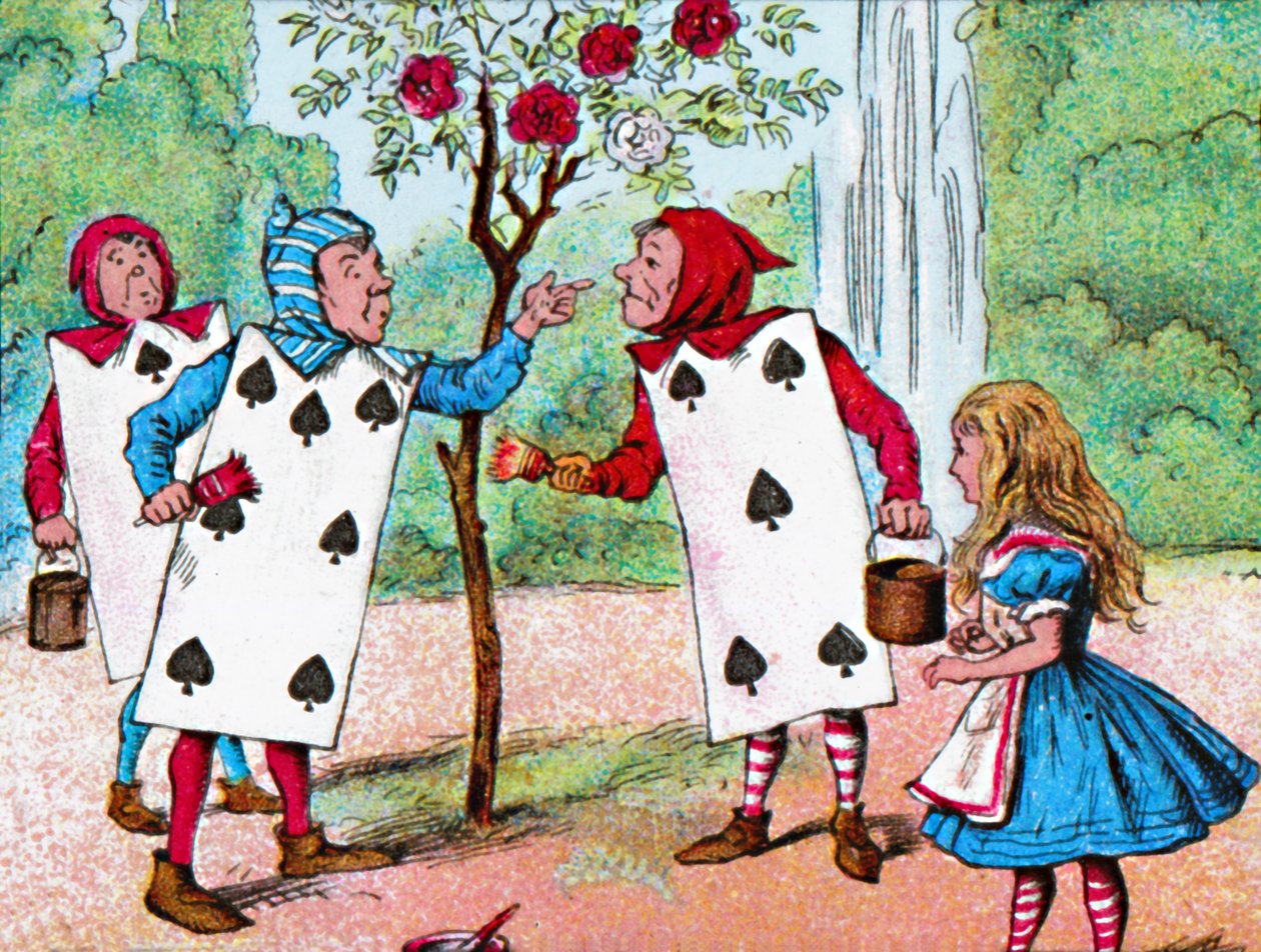 De speelkaarten schilderen de rozenstruiken, ca. 1910 door John Tenniel