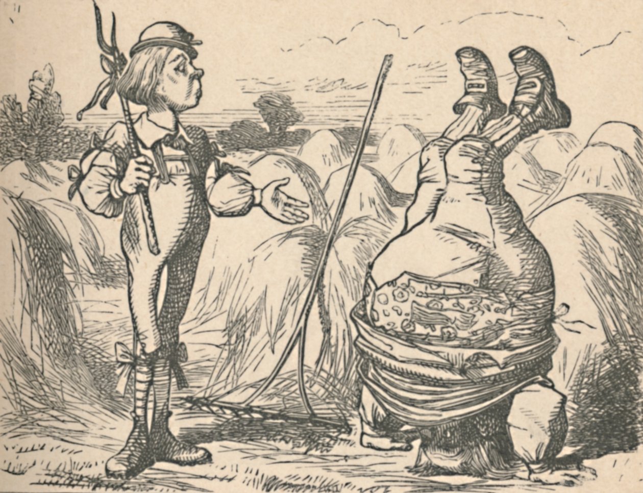 De jongeling die met zijn vader praat, die een handstand doet, 1889 door John Tenniel