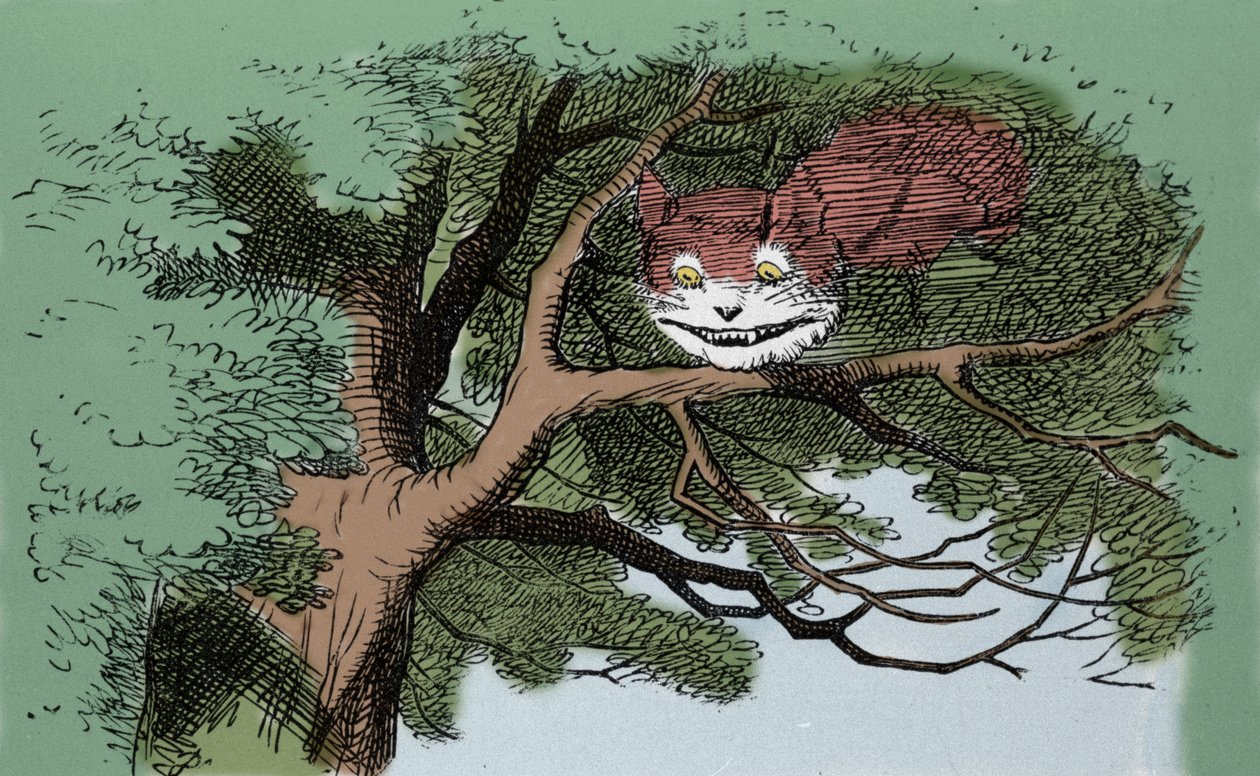 (detail): Alice en de Kat, illustratie door Sir John Tenniel voor de eerste editie van het verhaal Alice in Wonderland door de Engelse schrijver Lewis Carroll (Charles Lutwidge Dodgson) (1832-1898). door John Tenniel