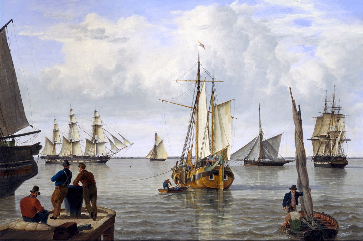 Schepen in de Thamesmonding, 1820 door John Thomas Serres