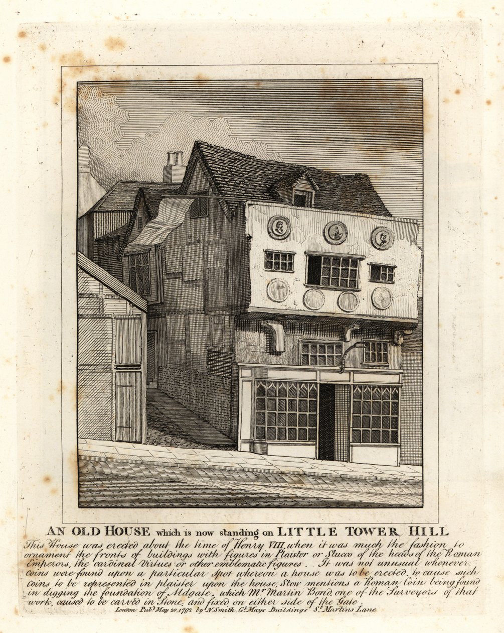 Een oud Tudor-huis op Little Tower Hill, Londen door John Thomas Smith