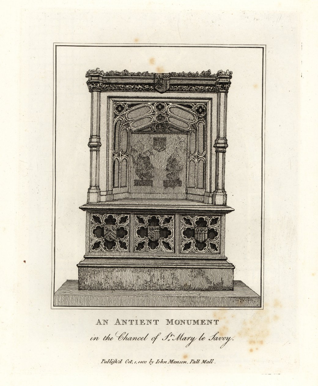 Oud monument in het koor van St Mary le Savoy (nu de Savoy Chapel) door John Thomas Smith