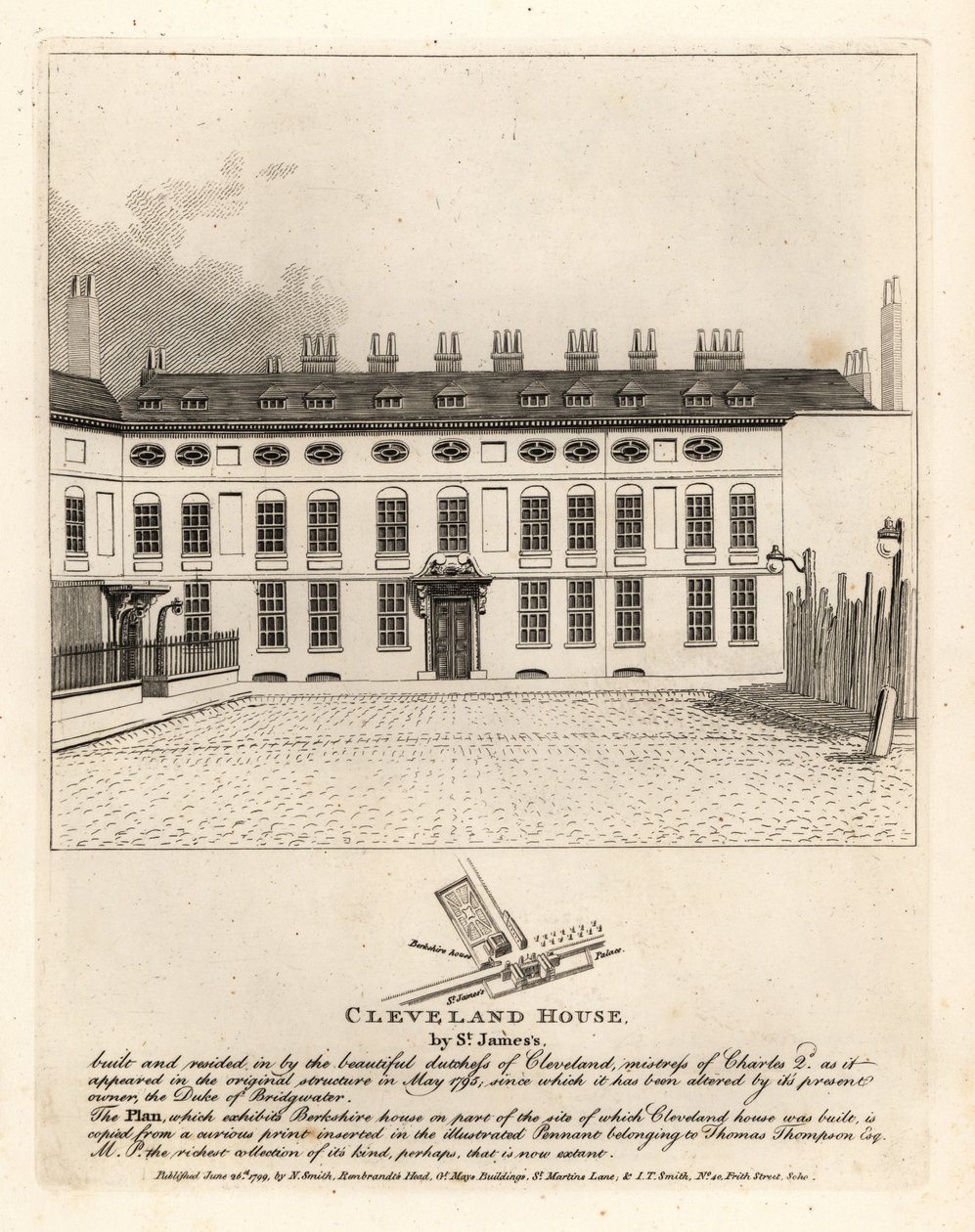 Cleveland House bij St James Palace, Londen door John Thomas Smith