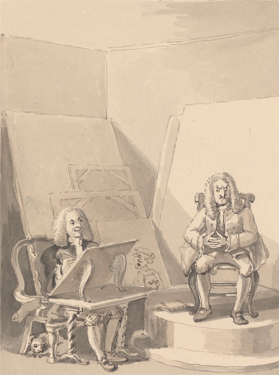 Hogarth Maakt een Portret van H. Fielding, voor een Boekverkoper, van de Gelaatstrekken van Garrick die een van de Pruiken van de Auteur Leende voor het Specifieke Doel omdat er Geen Echt Portret van Hem Was door John Thomas Smith