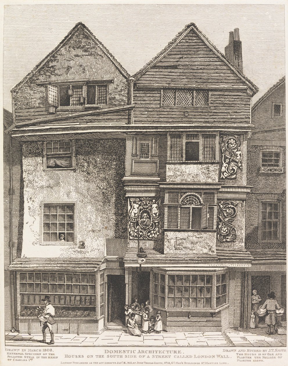Huizen aan de zuidzijde van een straat genaamd London Wall door John Thomas Smith