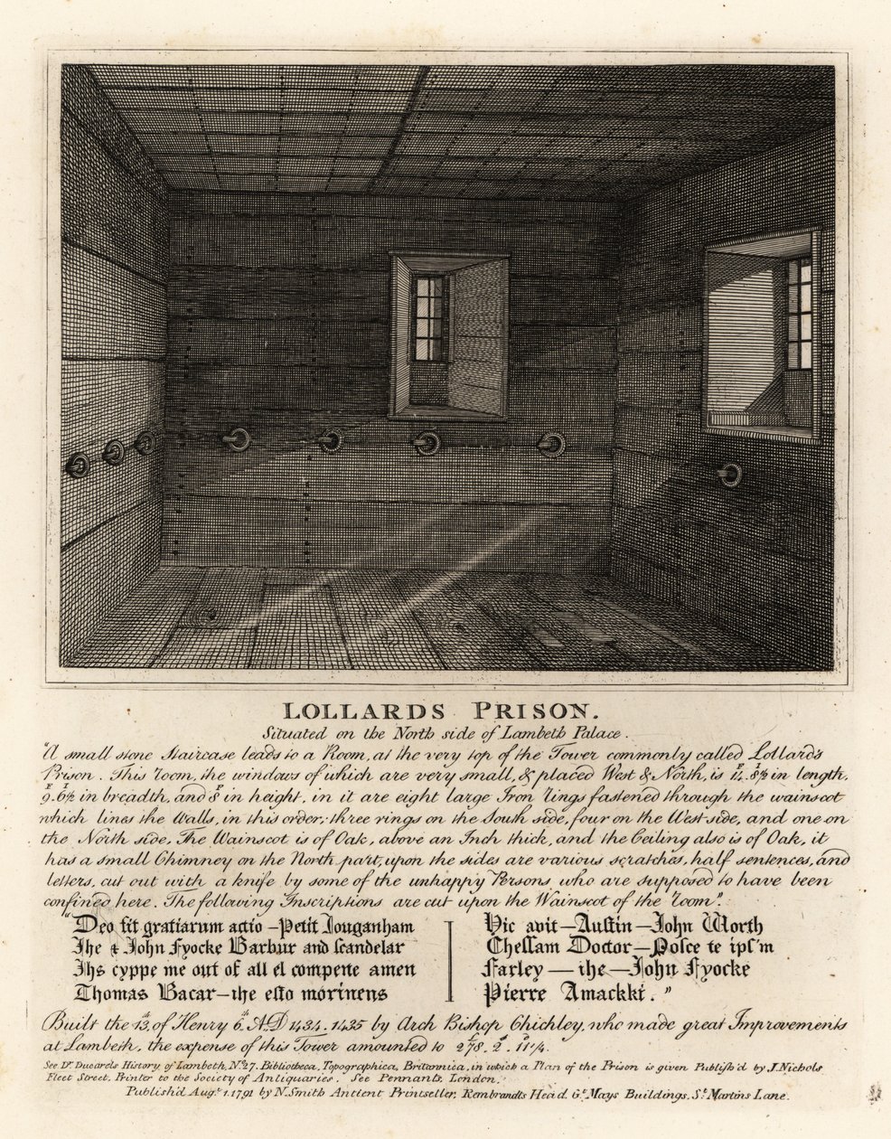 Lollards Gevangenis, in de toren van Lambeth Palace door John Thomas Smith