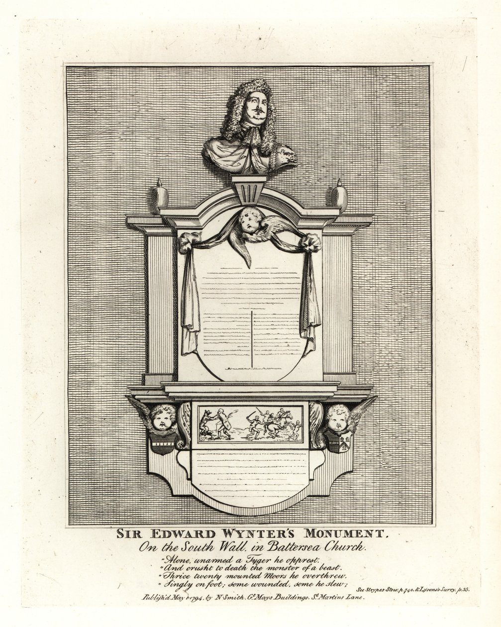 Monument van Sir Edward Wynter, overleden 1685, aan de zuidmuur van de St Mary