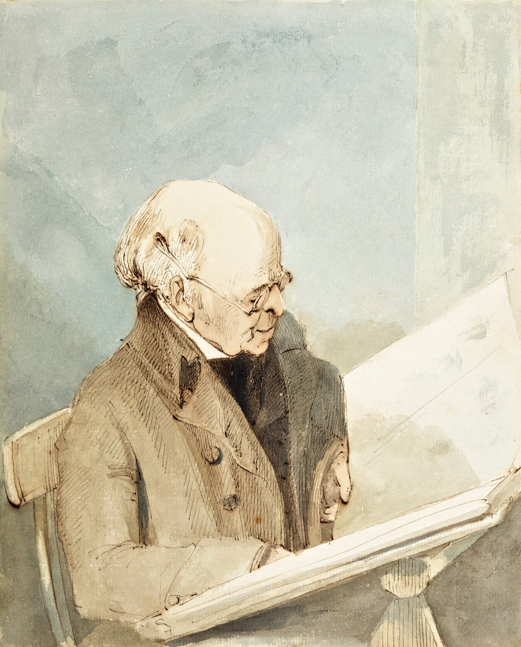 Mr Taylor, leerling van Hayman, in de prentenkamer van het British Museum, ca. 1820 door John Thomas Smith