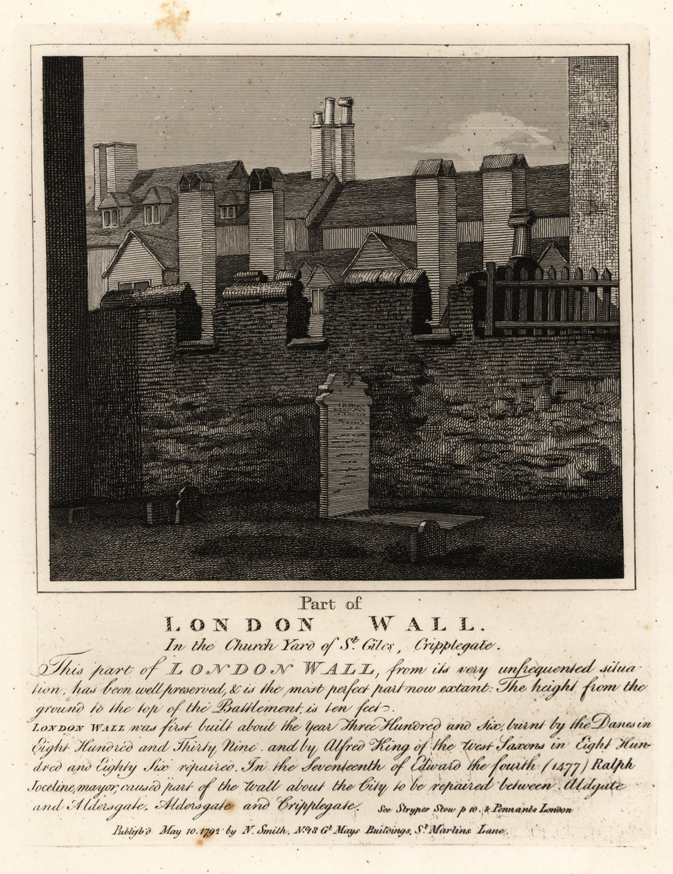 Deel van de oude Londense muur in de kerk van St Giles, Cripplegate, Londen door John Thomas Smith