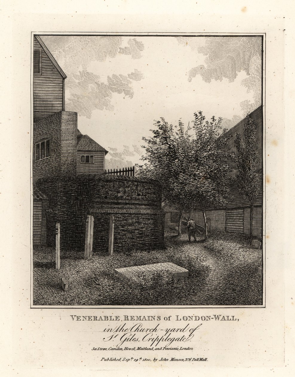 Overblijfselen van de Romeinse Londense muur in de kerk van St Giles, Cripplegate door John Thomas Smith