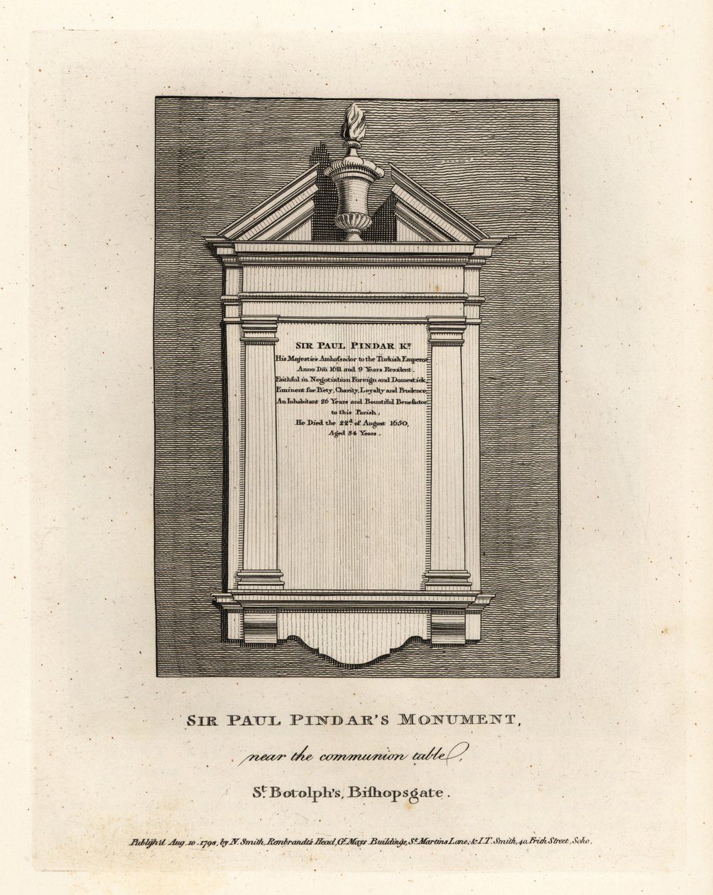 Monument van Sir Paul Pindar bij de communietafel in St Botolph