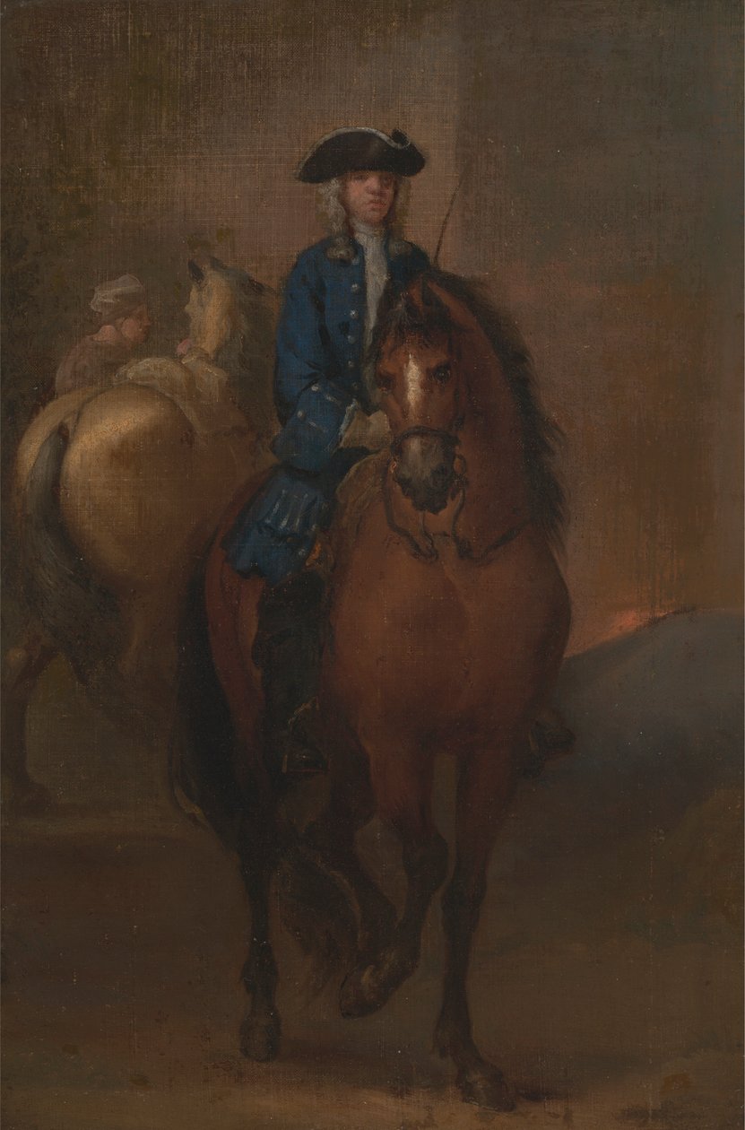 Een jonge heer die op een getraind paard rijdt door John Vanderbank
