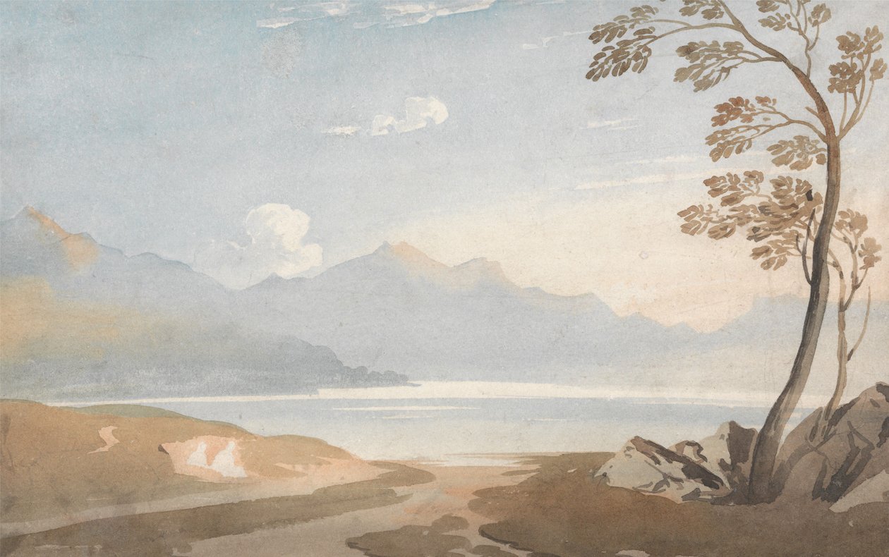 Een Welsh landschap, een onderschildering door John Varley