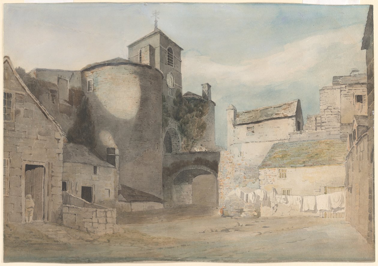 Versterkte toegang tot een Welshe stad (Oostpoort van Caernarvon) door John Varley