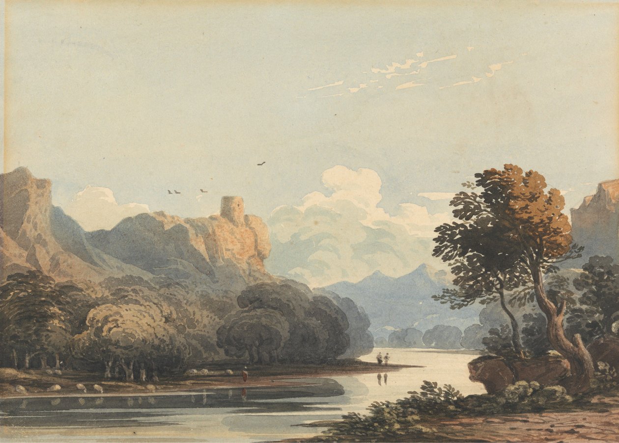 Landschap met een toren in de verte door John Varley