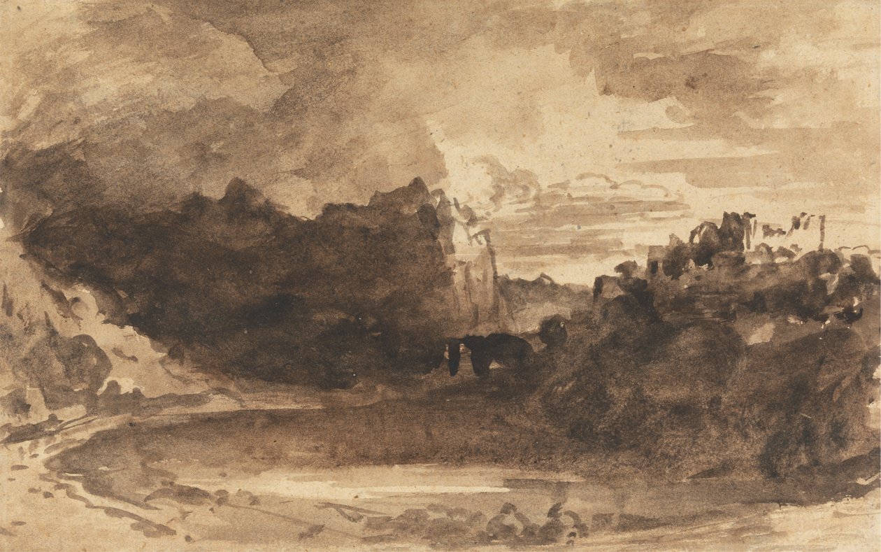 Romantisch Landschap met Kliffen en een Kasteel door John Varley